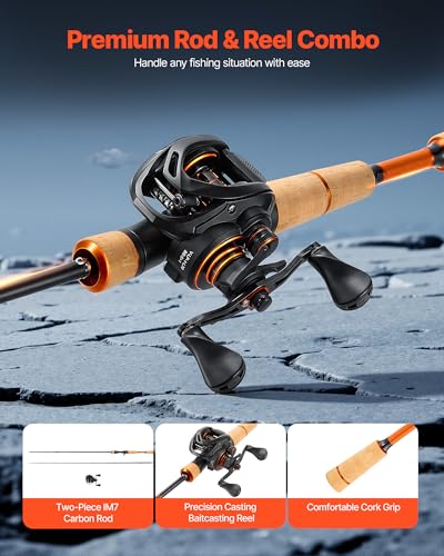 VEVOR Rod and Fishing Reel Combo, IM6/7 Carbon Fiber Spinning Rod and Reel Combo, Bass Fishing Pole with 6.5 ft Two-Piece ...