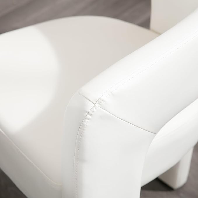 DAYALANE Modern Barrel Dining Chair, Upholstered Faux Leather Kitchen Chairs with Arms Comfy Side Chair for Living Room/Dining Room/Reception, Pu White