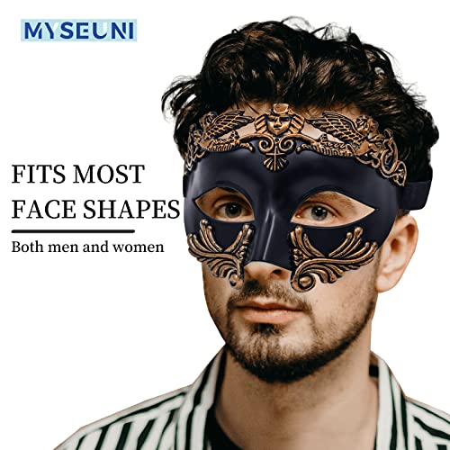 MYSEUNI Masquerade Mask for Men - Roman Greek Mask - Venetian Half Face Mask for Mascarade Ball Mardi Gras Halloween Party