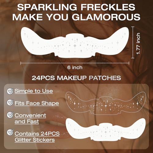 Leterly 24 Pcs Glitter Freckles Face Tattoo,Silver Face Glitter Makeup Patches Cute Sparkle Freckles Patches Waterproof Ma...