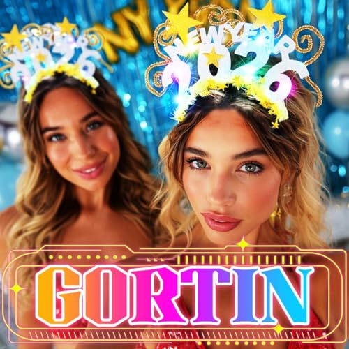 GORTIN Light up 2026 New Years Headband LED Christmas Headpiece Holiday Hair Accessories for Women