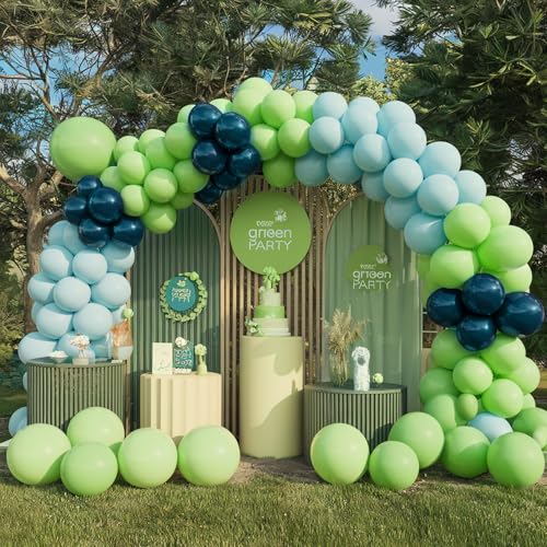 Blue and Green Balloons, Slate Blue Balloon Arch Kit,Baby Blue Light Green Balloons for Baby Shower Boy Birthday Party Bac...