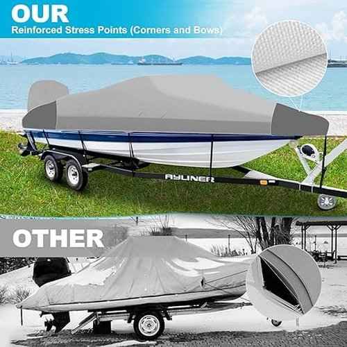 Boatpro Trailerable Boat Cover 14-16ft with Outboard Motor Cover, 900D Marine Canvas Waterproof Heavy Duty Boat Covers for 14 feet 15ft 16' Foot V-Hull Bass Boat Tri-Hull Runabout Boat, Silver