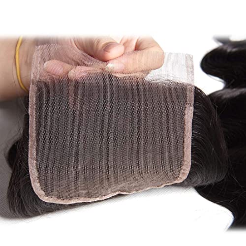 Nadula Hair 12A Body Wave 4x4 lace Closure Free Part, 100% Unprocessed Brazilian Human Virgin Hair Top Swiss Lace Closure with Baby Hair Natural Black Color 14 inch