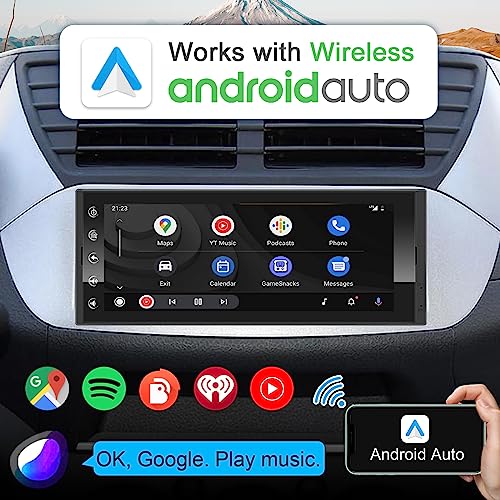 6.9 Inch Single Din Car Stereo with Wireless Apple CarPlay & Wireless Android Auto, Single Din Touchscreen Radio, Android ...