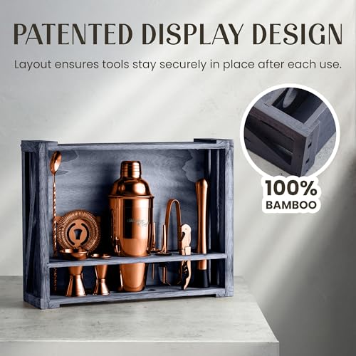 Mixology & Craft 11-Piece Cocktail Shaker Set with Wood Stand | Complete Cocktail Kit Gift Set | Top Bartender Gifts for M...