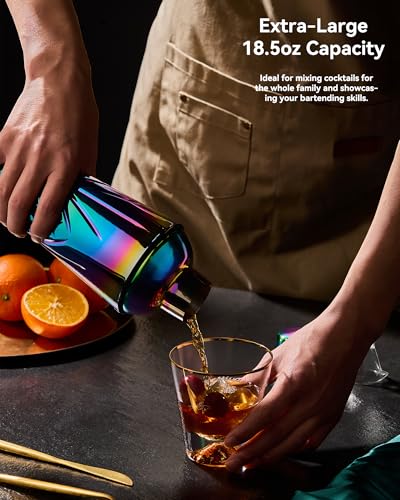 Crystal Cocktail Shaker W/Rainbow Design - 18.5oz-Jumbo Martini Shaker for Elevated Mixology. for Espresso Coffee, Motcha,...