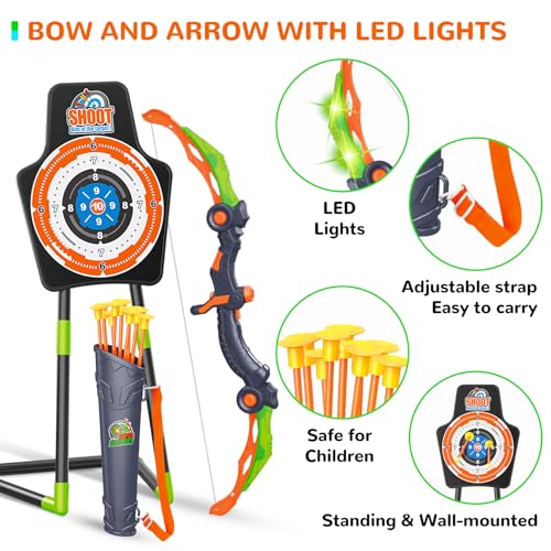 GMAOPHY 2 Pack Bow and Arrow Toy for 5 6 7 8 9 10 11 12 Year Old Boys, Birthday for Kids, Indoor Outdoor Sport Games Toys ...