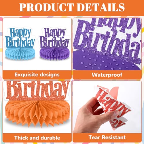 12Pcs Happy Birthday Centerpieces Colorful Birthday Party Decorations Glitter Happy Birthdays Table Honeycomb Centerpieces...