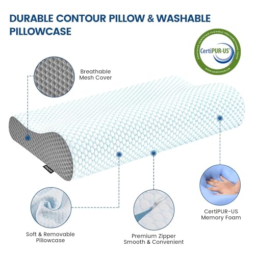 Memory Foam Pillows Neck Pillow Bed Pillow for Sleeping, Ergonomic Cervical Pillow for Neck and Shoulder Pain Relief,Ortho...