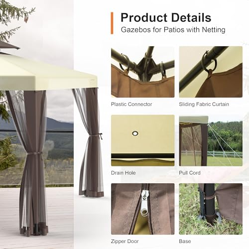 Patio Gazebo Tent Outdoor Canopy Shelter 10'x10' with Removable Netting,100 Square Feet of Shade for Garden, Backyard Deck...