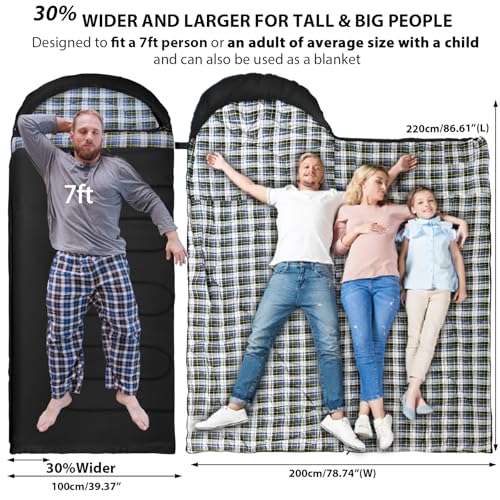 GEERTOP Flannel Sleeping Bags for Adults Big & Tall People Portable Cold Weather Envelope XXL All Seasons Camping Sleeping...