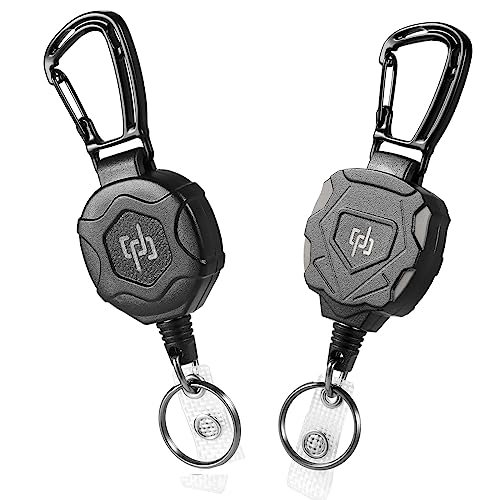 SHENGXIN 2 Pack Retractable Keychain Heavy Duty Carabiner Badge Holder, Tactical ID Badge Reel with 32” Steel Retractable ...