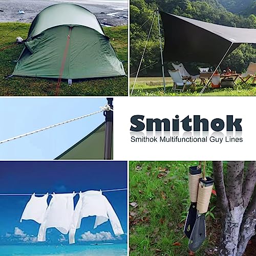 Smithok 16.4ft 6 Pack 4mm Guy Lines Ultralight Tent Cords with Aluminum Adjuster Tensioner Outdoor Camping Guylines Ropes ...