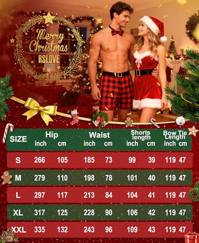 RSLOVE Santa Boxers for Men - 2PCS Christmas Shorts Plaid Outfits Holiday Briefs with Bow Tie