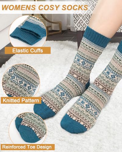 Senker Fashion Wool Socks for Women, Crew Boot Warm Sock for Hiking Trekking Work Outdoor Winter Gifts for Women Mom Her