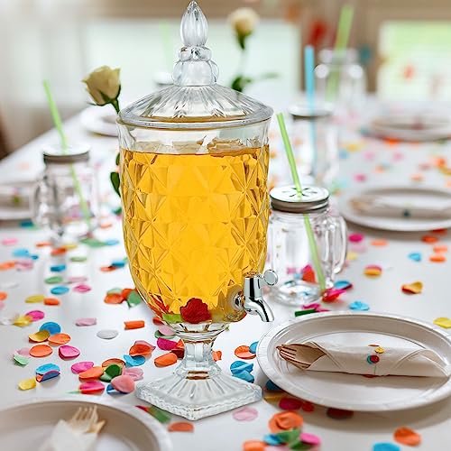 Bokon 1.3 Gallon Drink Dispensers for Parties Crystal Iced Beverage Dispenser with Stand and Spigot, Glass Liquid Containe...