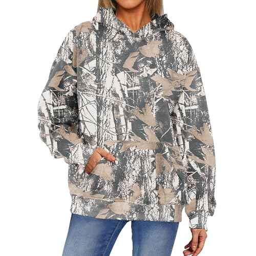 ANRABESS Women Camo Hoodies Long Sleeve Maple Leaf Print Fleece Oversized Casual Pullover Sweatshirt 2025 Fall Preppy Clothes