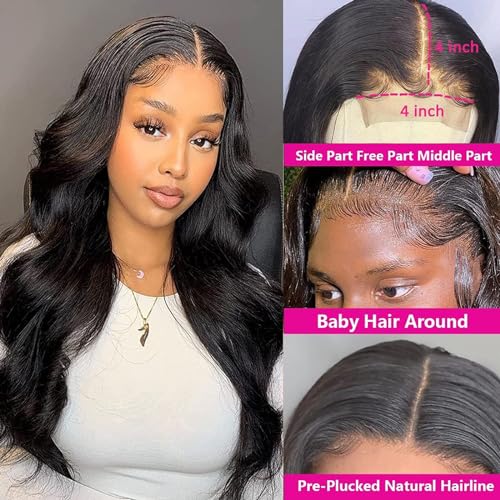 4x4 Lace Front Wigs Human Hair Pre Plucked with Baby Hair 150% Density 22 Inch Body Wave Brazilian Virgin Frontal Human Hair Wigs 4x4 Glueless HD Lace Closure Wig Human Hair for Women