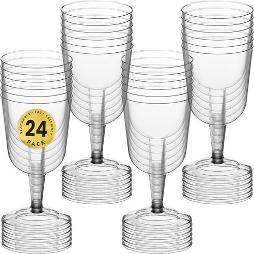 DecorRack 24 Pack Plastic Wine Glasses, 6 Oz BPA-Free Plastic Cups, Shatter-Resistant, Disposable Wine Glasses Set for Wed...
