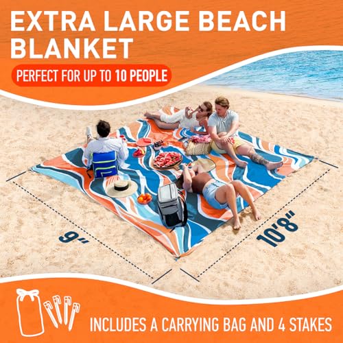 Everlasting Comfort Large Beach Blanket Waterproof & Sandproof - 128” x 108” /10.7ft x 9ft - Lightweight Picnic Mat, Campi...