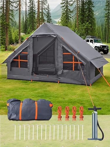 Inflatable Tents for Camping - Easy Blow Up Glamping Tent with Hand Pump, Waterproof PVC Air Inflatable Tent House for Fam...