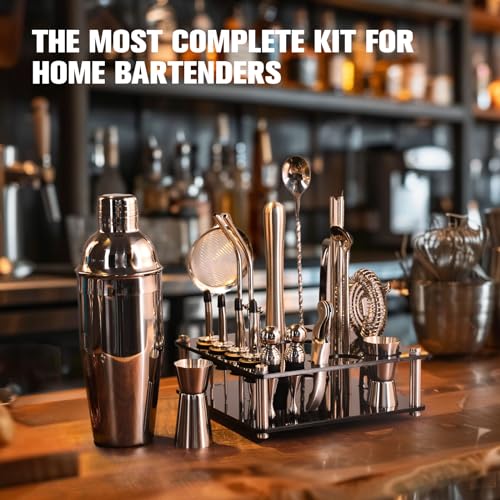 KINGROW Cocktail Shaker Set 29-Piece Bartender Kit with Rotating Stand | Bar Set Drink Mixer Set with All Essential Access...