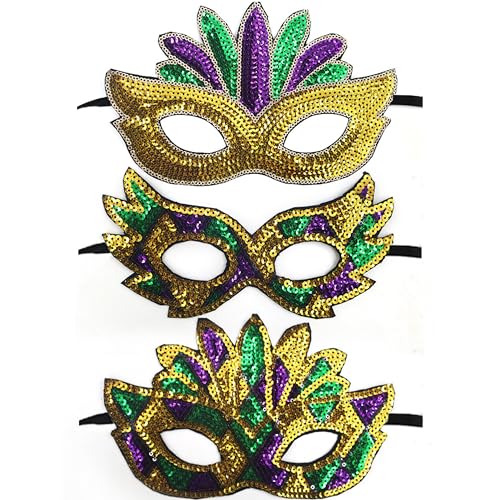 3PCS Mardi Gras Mask for Women Masquerade Venetian Carnival Mask for Party Decorations