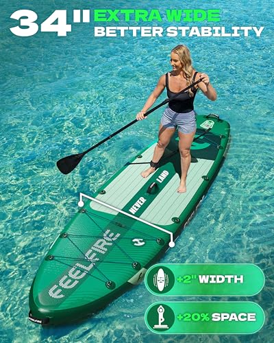 Feelfire11'x34” Extra Wide Inflatable Paddleboard, Stand-up Paddle Board for Adults, 420lb Capacity for Yoga/Fishing/Famil...