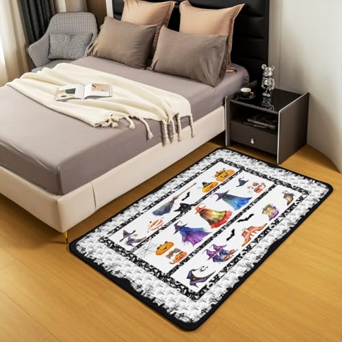 Happy Halloween Area Rug 3'x5',Witch Pumpkin Lantern Decor Non Shedding Rug for Kids Teen Adults,Gothic Style Cartoon Decorative Carpet for Playroom Bedroom Dining Room