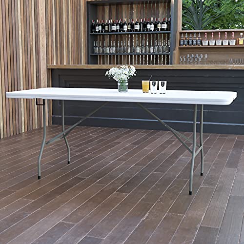 Flash Furniture Elon 6' Rectangular Plastic Folding Event Table with Carrying Handle, Bi-Fold Banquet Table for Indoor/Out...