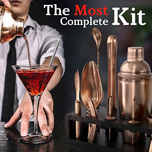 Highball & Chaser 13-Piece Cobbler Cocktail Shaker Set Matte Copper Stainless Steel Bartender Kit For Home Bar Cocktail Se...