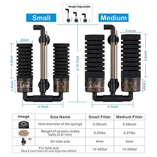 hygger Aquarium Double Sponge Filter for Fresh Water and Salt-Water Fish Tank (M)