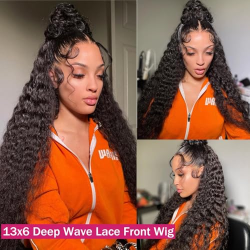 Deep Wave 13x6 HD Lace Front Wigs Human Hair 200 Density Curly Wig Wet and Wavy Lace Front Wigs for Women Human Hair Wig Pre Plucked with Baby Hair Natural Color (22 Inch)