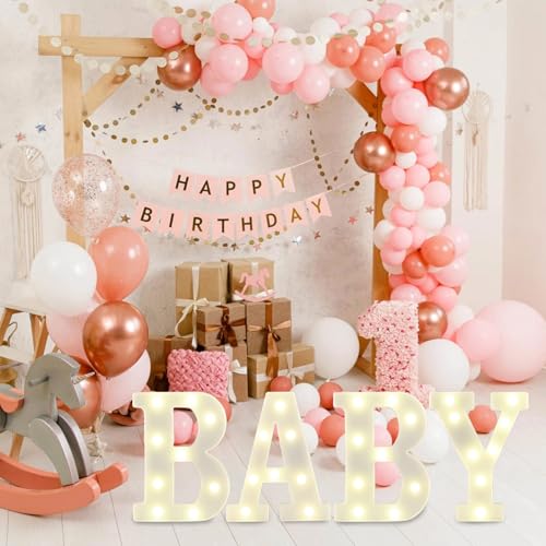 SKYPHAROS Baby Sign for Backdrop, LED Marquee Light Up Letters for Baby Shower Sign, Small Decorative LED Alphabet Lamp, B...