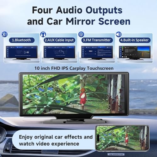Wireless Portable Carplay Screen for Car - 10.26Inch Carplay & Android Auto Car Touch Stereo, with 4K Dash Cam, Backup Cam...