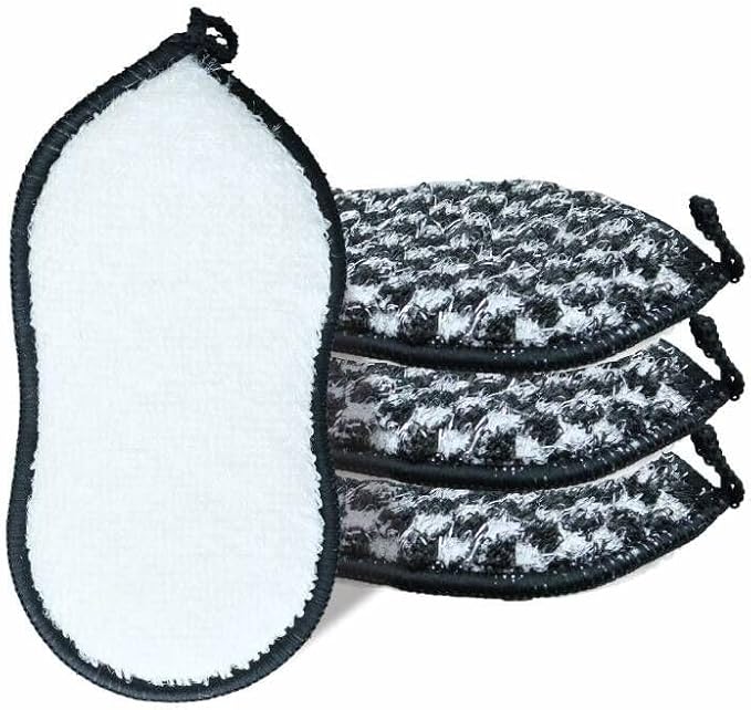 KMAKII Bamboo Fiber Scrub Sponges, Non-Scratch & Durable,6.3 × 3.1 inches, Black, 4-Pack