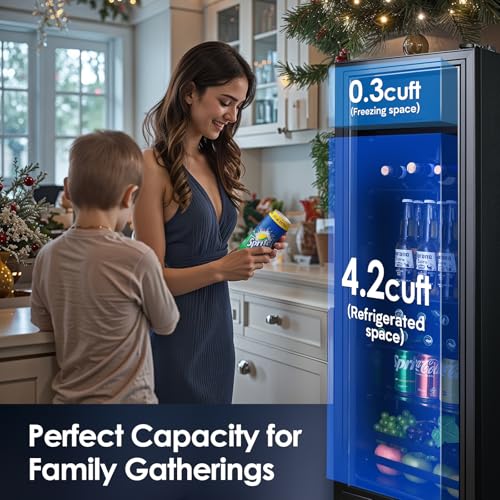 Anypro Beverage Refrigerator Cooler 4.5 Cu.Ft, Mini Fridge with Freeze with Glass Door for Soda Beer or Wine, Small Drink ...