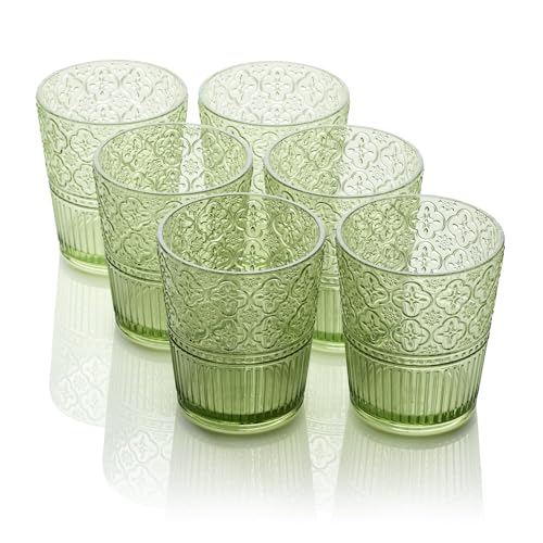 Certified International Victoria Green Set of 6 Premium Acrylic DOF Glass 16 oz – Unbreakable Drinkware with Elegant Embos...