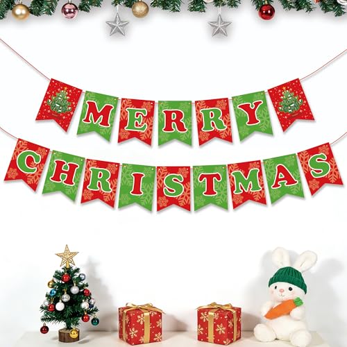 OHOME Christmas Party Decorations - Merry Christmas Banner | CHRISTMAS Decorations for Indoor Outdoor - Xmas Backdrop Garl...