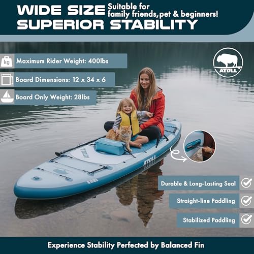 Atoll New 12ft Outrider Inflatable Stand Up Paddle Board | Extra Wide ISUP for Adults, Fishing, Touring & All Adventures |...