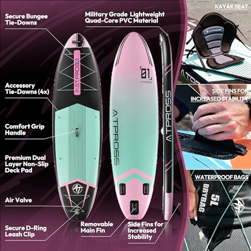ATPROSS 11'6"x35" Inflatable Paddle Board, 450lbs Extra Wide Stand Up Paddleboard for Adults with Premium SUP Accessories ...