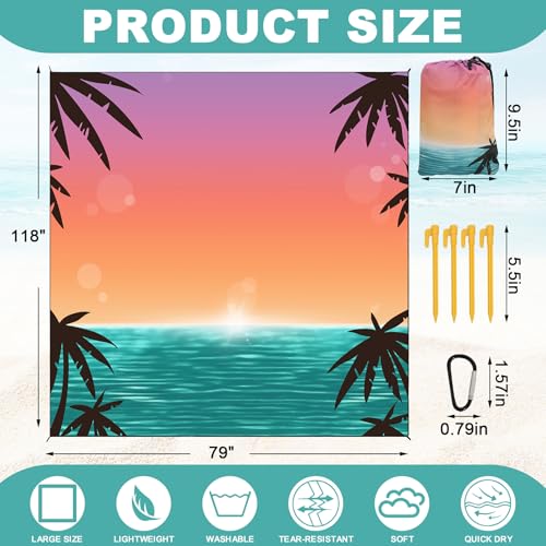 Koaizhsen Beach Blanket Waterproof Sandrproof Large Beach Mat 79" X 118" for 2-8 Adults Quick Drying Outdoor Picnic Mat 4 ...