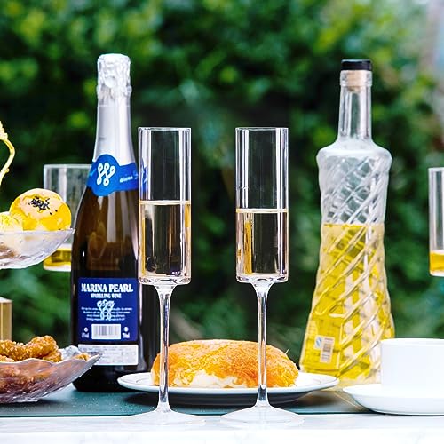 BACLIFE Crystal Champagne Flutes Set of 6 - Hand Blown Champagne Glasses With Long Stem - 6.5 oz Elegant Sparkling Wine St...