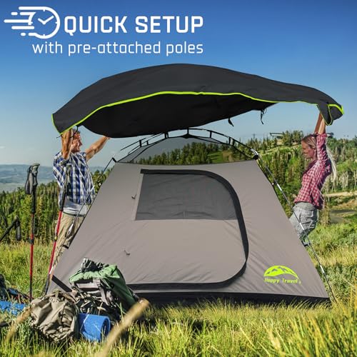 Happy Travel Camping Tent, 4/6 Person Dome Tents for Camping with Rainfly, Waterproof Clip Easy Setup Portable Family Tent...