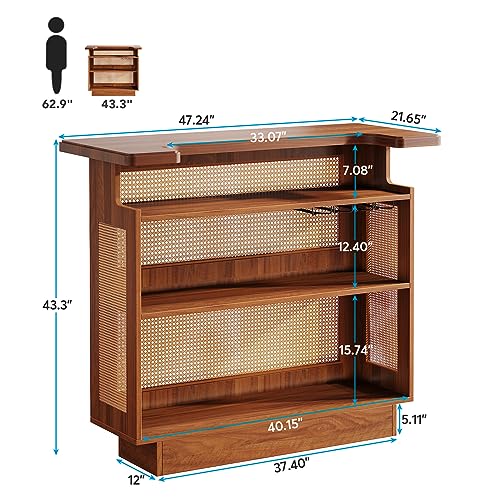 Tribesigns Rattan Home Bar Unit, Farmhouse 4-Tier Bar Table with 4 Stemware Racks and Heightened Base, Liquor Wine Bar Cab...