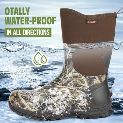 Showave Men's Rain Boots Excursion Rubber Boot Calf High Waterproof Insulated Mud Boots Outdoor Footwear for Trekking Gard...