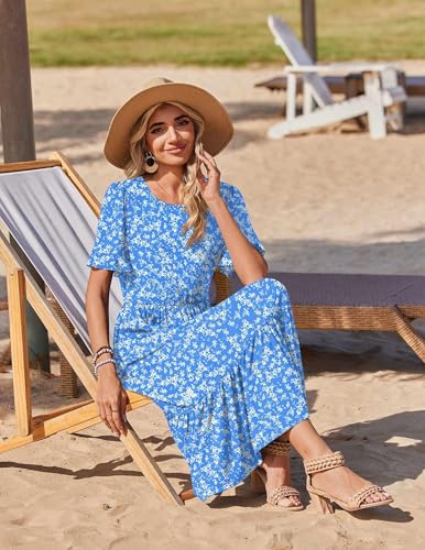 Zeagoo Womens Summer Dresses 2026 Casual Midi Dress Flowy Sundress Ruffle Short Sleeve Tiered Dresses A Line Boho Dress