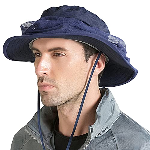 Peicees 2Pcs Head Net Hats for Men Women Adventure Fishing Hat Safari Hat for Hunting Camping Hiking, Navy Blue and Dark Gray