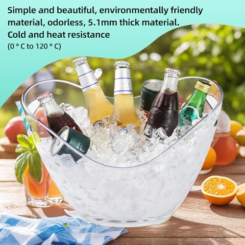 Large 8L Party Beverage Bucket, Acrylic Ice Bucket for Cocktail Bar, Cooler for Champagne, Red Wine or Beer, Food Grade, S...